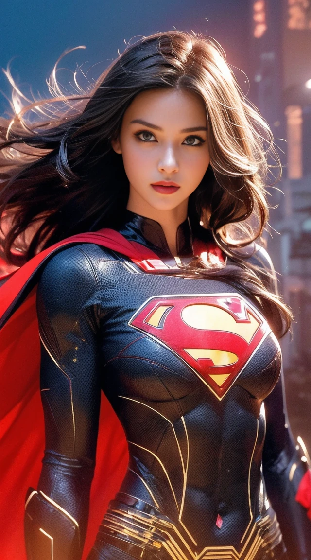 (bestquality, highres, vibrant colours:1.2), ultra-detail,
Supergirl, Tenacious clothing, Show midriff, Sexy, detailed facial features,
beautiful detail eyes, Beautifully detailed lips, long eyelashes,
Expressing confidence, brightly colored, Bright backgrounds, flying in sky,
Dynamic Poses, Healthy body, flowing blonde hair, Powerful gestures,
strong sunlight, incredible shadows, Comic book style