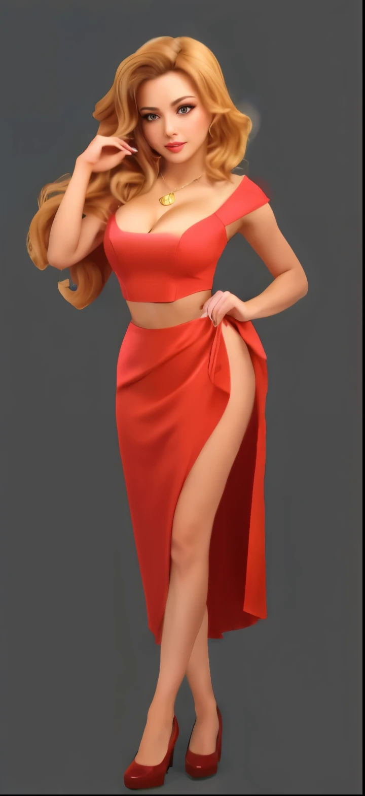 in a red dress、Character poses are natural, 角色in a red dress 3D 摆姿势,The expression is fascinating