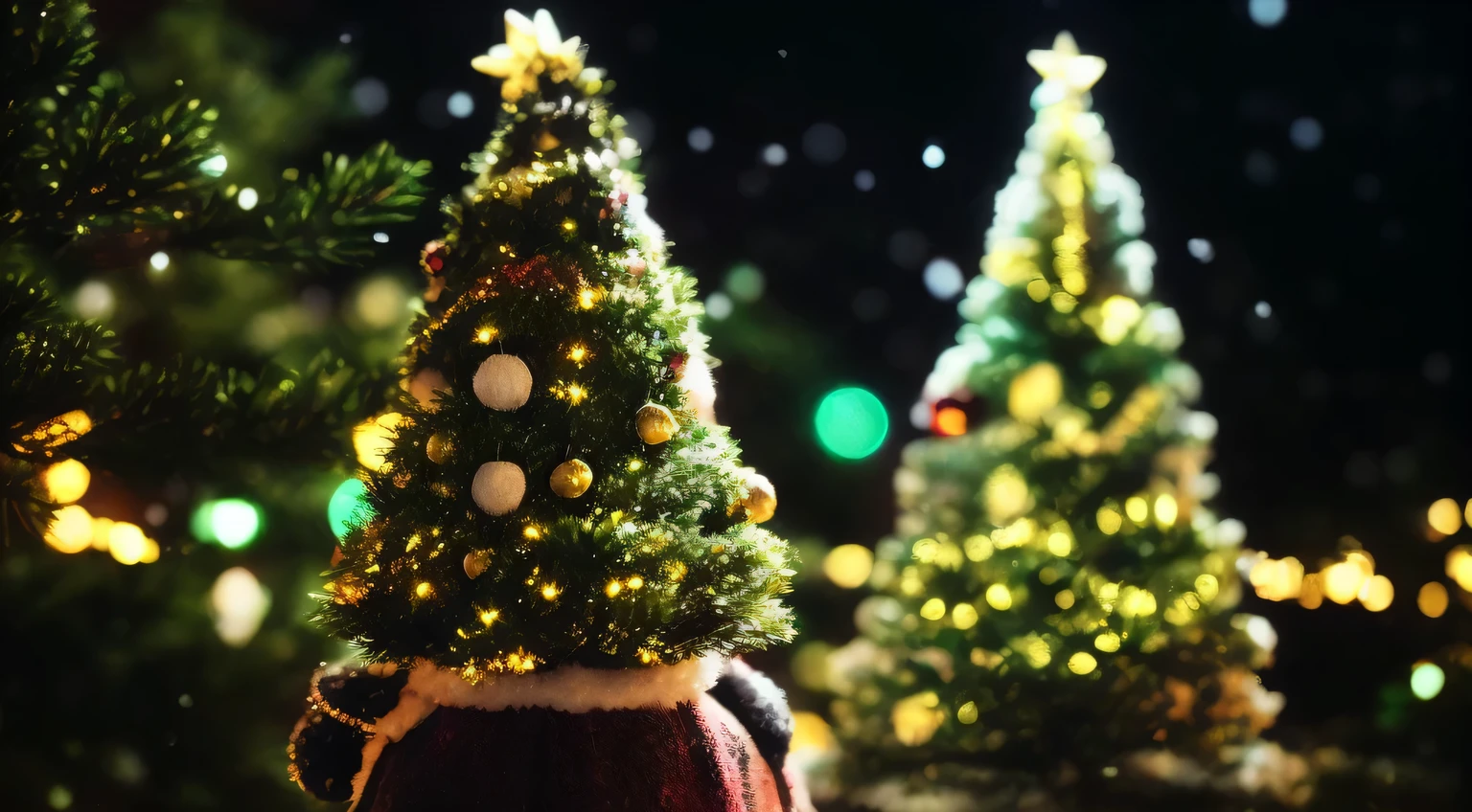 Yukiだるま、Christmas tree、illuminations、Yuki、bloom effect、depth of fields
