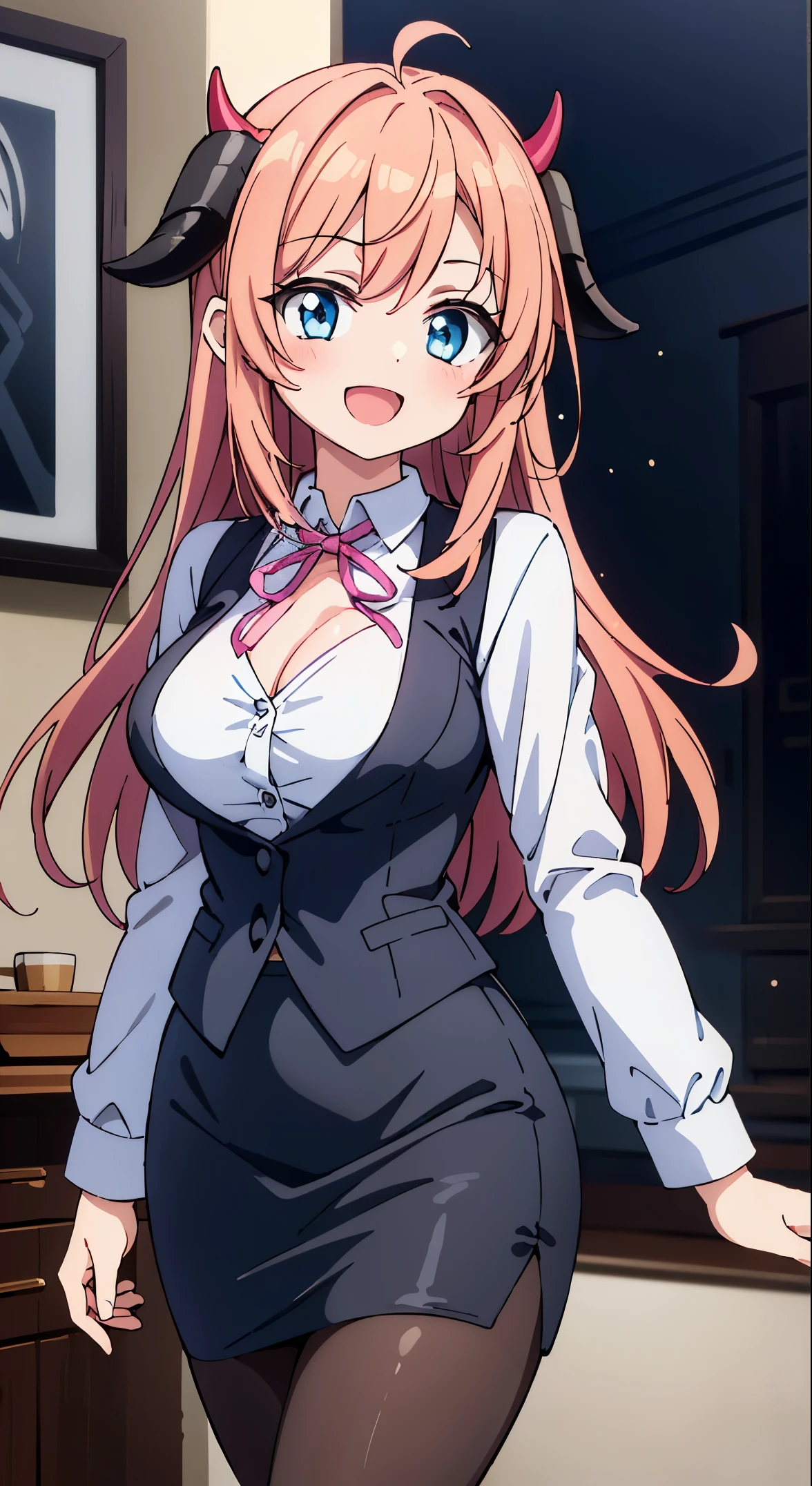 (masutepiece, Transparent air, 透明なThe eye,Best Quality, Perfect Anatomy, High quality:1.4), absurderes, absolutely resolution, unbelievable Ridiculous, hight resolution, ultra-detailliert, Official art, Unity 8k壁纸, Kinetic typography,nice hand, Perfect hands, Detailed beautiful hands, Large_filesize, fulcolor, hight resolution, symmetric, exceptional, Best aesthetic, newest, Anime, very beautiful detailed body,The hair,faces,The eye,  


BREAK, 1 beautiful girl, 1girl in, (Cute:1.5),(Cool:0.8), (Beauty:1.5),(Chibi:0.5), ( girl), (girl, Older sister, Unclear, 日本の綺麗なfaces:1.2) BREAK, (詳細なThe eye,ツリThe eye:1.2),(銀色のThe hairを,お団子の長いThe hair,ox’s horn,Breasts and breasts decorated:1.8), 星のThe eyeのシルエット 太いまつげ, boobs boobs double eyelids:1.2), cleavage,Swaying udder, Clear skin, Beautiful skin, Shy, Erect ,Clear skin, Beautiful skin, Shy, gleaming skin,(最高品質のfaces),(最高品質の輝くThe eye),(最高の笑faces,:D:1.45)

【pronpt】
＜品質改善pronpt＞
＜Character appearance、背景およびその他のpronpt REAK (white and gray theme:1.3), (wearing in [[white and gray check pattern]] Vest worn over white collared long-sleeved shirt:1.4), (gray vest with buttons:1.2),
BREAK (Pink Theme:1.2), (pink ribbon bow:1.3),
BREAK (Black theme:1.4), (Tight black pencil skirt:1.5), (pantyhose:1.3), (high-heels:1.1),

BREAK ,(Office, desk work, whiteboard, sofa, buildings from window,Makuhoku Computer,
(upward looking gaze :1.2) ,
Looking Up ,
From  above ,depth of fields,

 BREAK,wakame,wakame,wakame,(Cowboy Shot:1.4), 

BREAK,(Blurry background:1.3),(absurderes, hight resolution, Super Detail Art),cel shading,Clear Color, Lonely optical effect, Beautiful pictures, Bright glow, mystic atmosphere,(Close-up of girl:1.1), Mystical light particle effect,manga influence, clean line drawings,