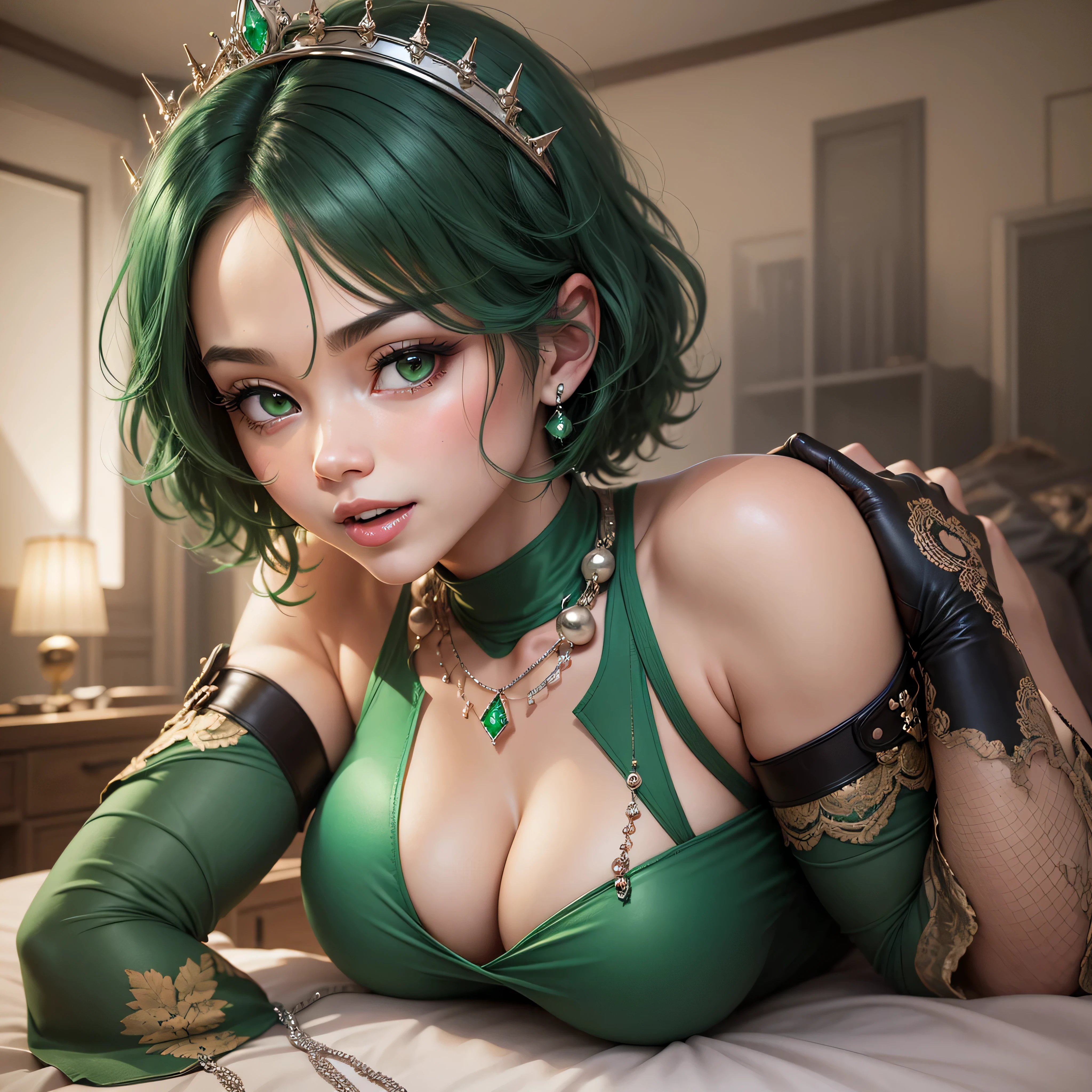 laying down on the bed , Big asack to you,Seduce you,Seductive eyes, sexuell, Big fucked,,Please cum a lot of semen,Big ,Have ,Large inserts,Sexual intercourse between a man and a woman,Sports style,Big ass , emerald tiara, Green Pearl Necklace, Boyish very short green hair, lipsticks, Japan woman smiling, very short short hair, Big breasts beautiful, Green eyes, Long green gloves made of satin material, Green eyes, Emerald Earrings, green vale --auto --s2