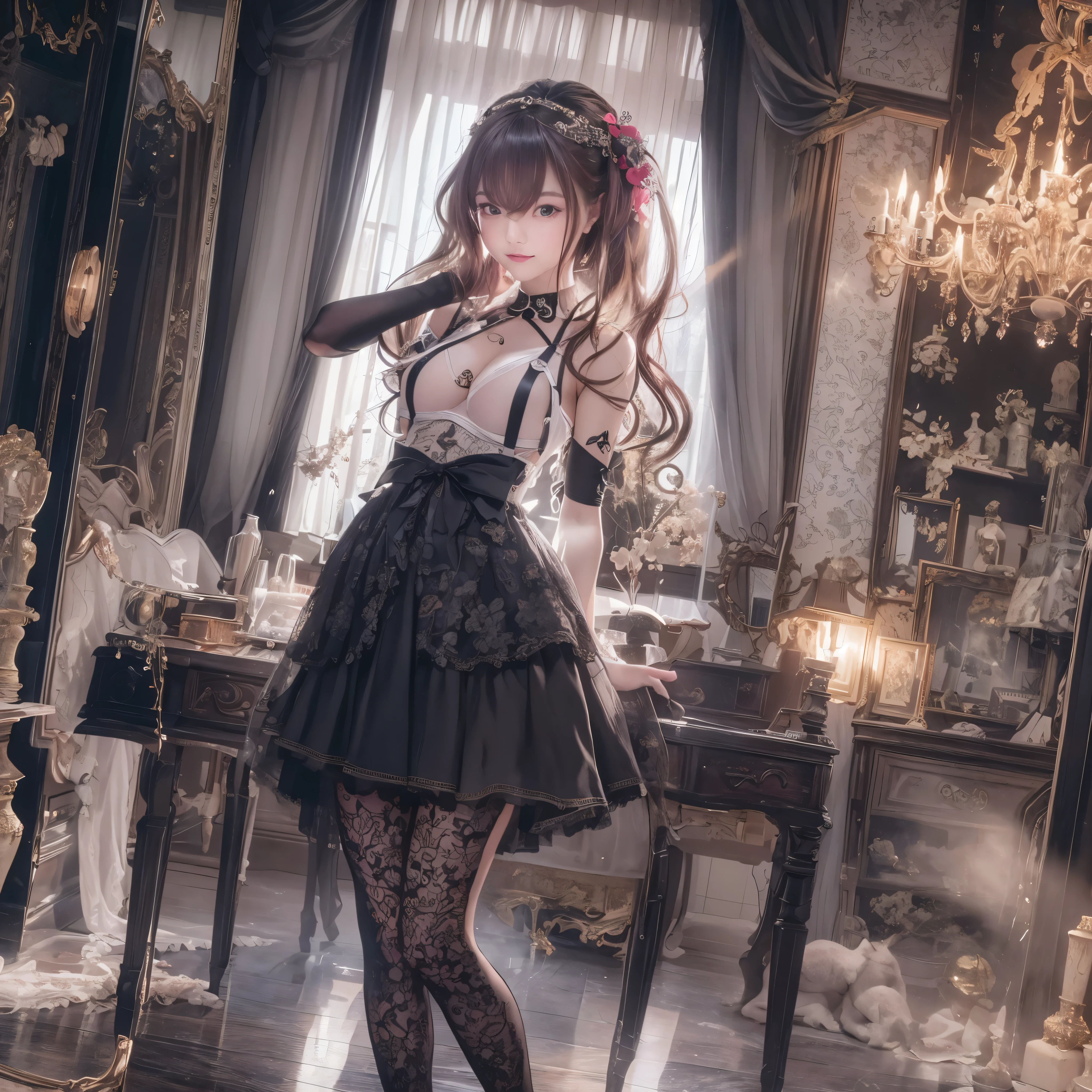 (8K ,Hyper-detailing,Ultra photo realsisim,Best Masterpiece,naturey,Perfect Artwork,Perfect female body),2 cute girls ,came out from the next room,Wear sexy lingerie,Black suspender stockings,Raised sexy,Metamorphosis is exposed ,FULL BODYSHOT