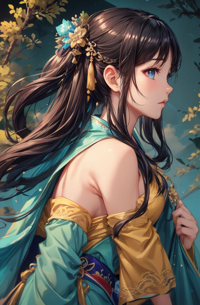 1girl, (shiny skin:1.2), detailed Gorgeous and sexy Hanfu, detailed Colorful hair ornaments, exquisite and delicate eyes, BREAK, country road background, clear blue sky, detailed background, Studio Ghibli Style, Ghibli color, Miyazaki Hayao style, Makoto Niitsu and Makoto Shinkai style, extremely detailed, highest detailed, detailed intricate, vivid color, (best quality, masterpiece, Representative work, official art, Professional, unity 8k wallpaper:1.3)