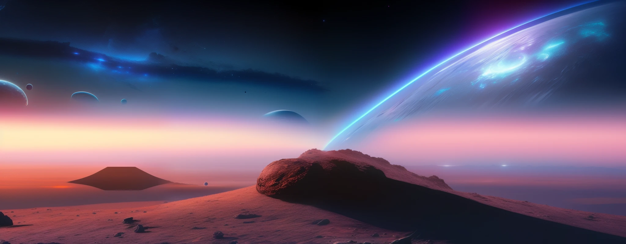 There is a bright planet in the distance，The horizon is far away, An astronaut&#39;s back， 4 k, Alien planet in the distant sky, HQ 4K wallpaper, Space landscape, Planets in space above the horizon, Beautiful alien landscape, Alien surfaces, stunning alien landscape, 8k wallpaper, 8k wallpaper, 4k vertical screen wallpaper, 4k vertical screen wallpaper