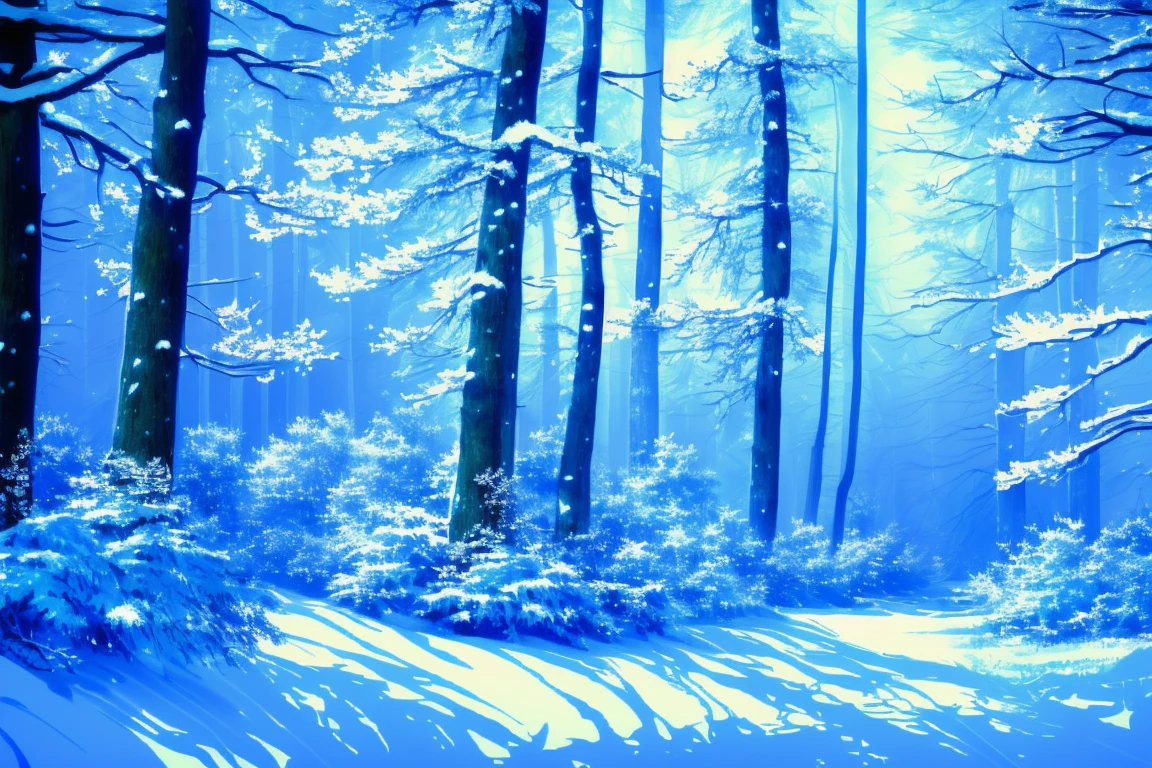 A dark forest with a stream running through it, Winter Art Concept, anime Background art, Background art, Snowy forest, Snowy forest, Anime background, Lush anime John 8K Woods, Background artwork, Moonlit forest environment, Blue forest, in a Snowy forest setting, Winter forest, A quiet night scene in the forest, Inspired by Andreas Rocha, Moonlit forest, Snowy environment