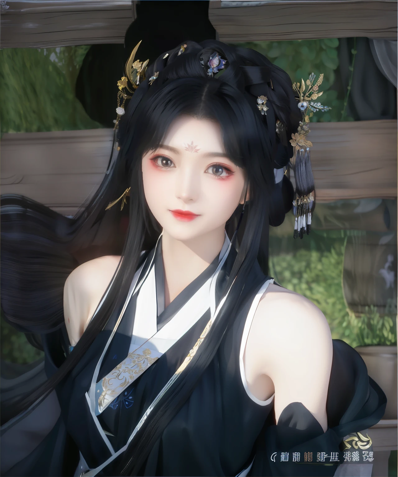 fed'Image of a woman with long hair and black dress, Kurohime cuts hair, inspired by plum trees, Bagel hair style, Inspired by Ma Yuanyu, Inspired by Qiu Ying, heise jinyao, kanliu666, Inspired by Lan Ying, realistic anime 3D style, 3 d anime realistic