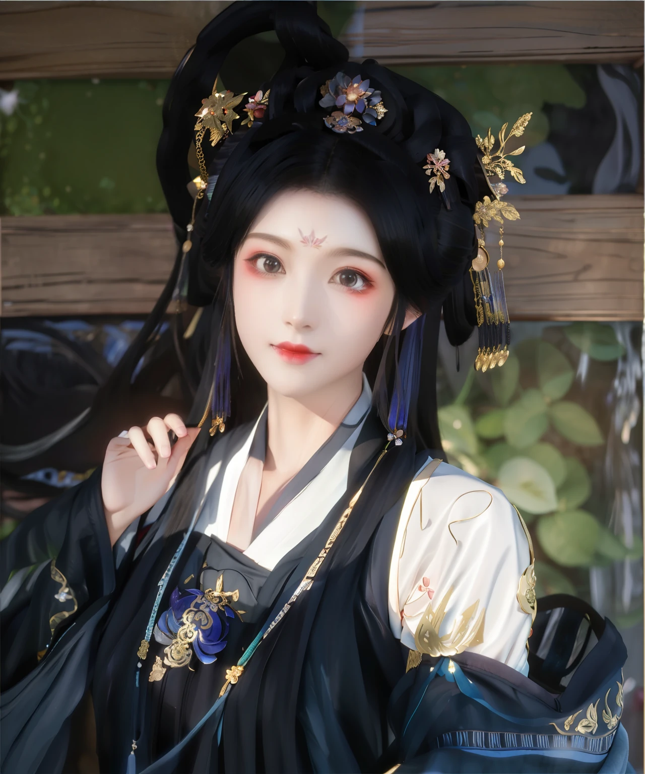 Fed'Image of a woman with long hair and black dress, Kurohime cuts hair, inspired by plum trees, bagel hairstyle, Inspired by Ma Yuanyu, Inspired by Qiu Ying, heise jinyao, kanliu666, Inspired by Lanying, realistic anime 3D style, 3 d anime realistic