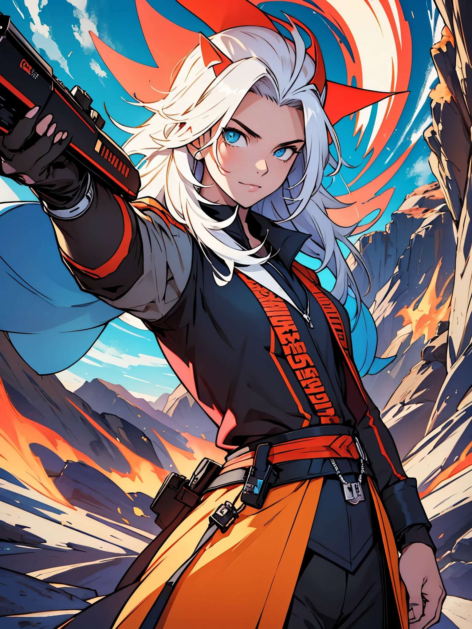 Anthropomorphic egret hand,Assassin outfit,shooting,The background is above the valley
