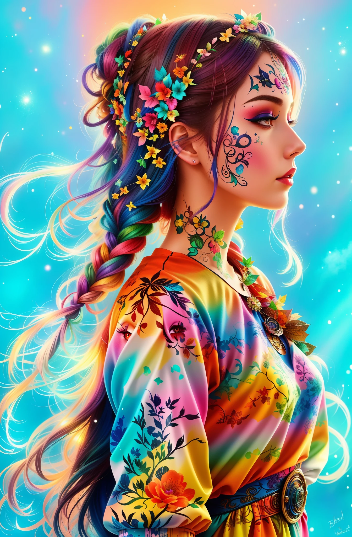 a woman with colorful hair and face paint, colorfull digital fantasy art, beautiful art uhd 4 k, gorgeous digital art, vibrant fantasy style, 4k highly detailed digital art, beautiful digital artwork, beautiful digital art, beautiful fantasy art portrait, digital fantasy art ), digital art fantasy, beautiful gorgeous digital art, rossdraws pastel vibrant, 4k detailed digital art