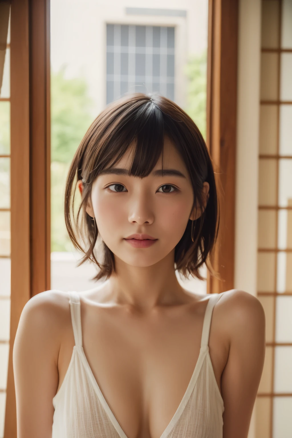 8K, (hyper realisitic:1.35), (Realistic:1.4), 1 beautiful Korean girl,A smile、独奏で.Thin makeup、masterpiece, Top image quality, hight resolution, 独奏, no-pantie、no-bra, Latina, puberty, Jumping Window, frombelow, Open both thighs、The thighs are exaggerated, obscenity, a bed, Hairy genitals, hard breathing, expressions, Open legs、独奏で:1.5), (japanaese girl:1.5), close-up, masutepiece, Best Quality, FULL ANATOMY, Raw photo, Photorealism, Face, Incredibly ridiculous, Beautiful Girl, Cute, Short hair, depth of fields, hight resolutionであり, Ultra Detail, Fine detail, Very detailed, extremely detailed eye and face, Sharp pupils, Realistic pupils, Sharp Focus, Cinematic lighting, Flat breasts, Small breasts, Small, (Small bust:1.2), Small bust, (slim, Small, Flat, Small), slender, Delicate and sexy collarbone, slender, masutepiece, Soft light, 白いa bedの上,Naked without a single thread! Hairy genitals、Rooms with natural light、a bedの上に横になっている、Open your crotch、Hairy genitals(Pubic hair around the labia majora)、I can see your 、cute shy expression、Makeup that makes you look almost without makeup、The skin color of the body and the skin color of the face are the same color、Unadorned natural color'dong'dong'dong'dong'Don't make your face too white、Supernatural skin、I have a small mole on my chest、Natural light coming in through the window、Small devil'charm of