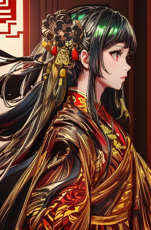 1girl, (shiny skin), detailed Gorgeous red Hanfu, detailed Colorful hair ornaments, exquisite and delicate eyes, BREAK, (chinese style room with Chinese elements:1.4), detailed background, Studio Ghibli Style, Ghibli color, Miyazaki Hayao style, Makoto Niitsu and Makoto Shinkai style, extremely detailed, highest detailed, detailed intricate, vivid color, (best quality, masterpiece, Representative work, official art, Professional, unity 8k wallpaper:1.3)