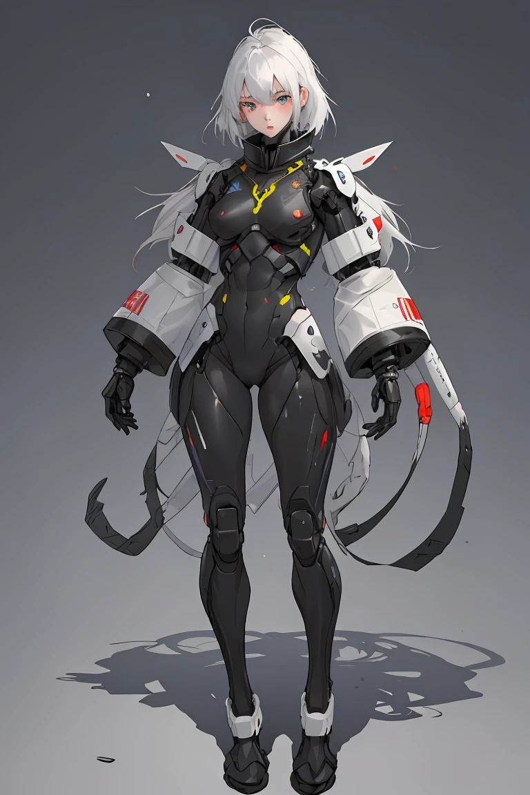 full body, whole body, head to toe, 1 girl in a futuristic and robotic suit, empty background,
