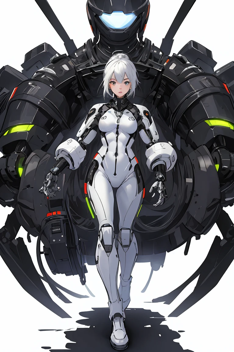 full body, whole body, head to toe, 1 girl in a futuristic and robotic suit, empty background,