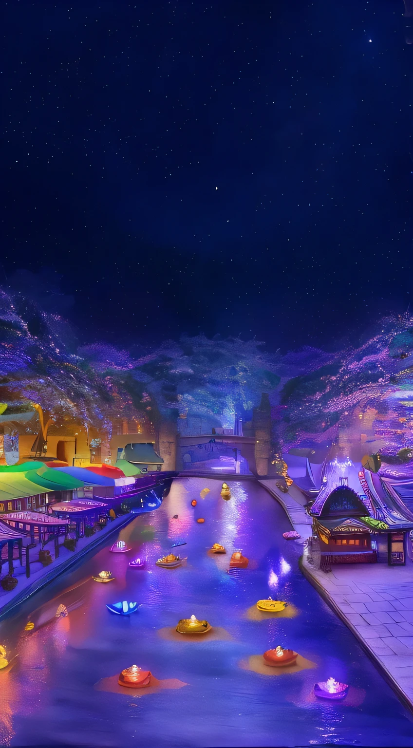 natta,Brightly lit boats float along the city'Si River, natta的仙境, magical colors and atmosphere, magical colors and atmosphere, concept art magical highlight, Colorful Magic Crystal Bridge, magic area, Beautiful renderings of the Tang Dynasty, photograph of enchanted garden, Magical environment, Magical and dreamy atmosphere, magical village, fantasy land, Colorful concept art, Magical atmosphere