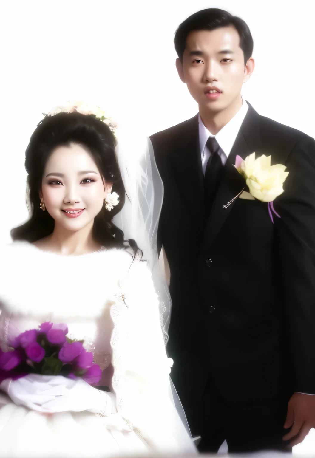 there are two people standing next to each other in a wedding photo, color photo, wedding photo, a color photo, Mom and Dad, lovely couple, color photo, bride and groom, wedding, color photograph, fanart, color photo, couple, ((oversaturated)), Ji Yoon Chae, couple portrait, [ digital art ]!!, [ realistic photo ]!!