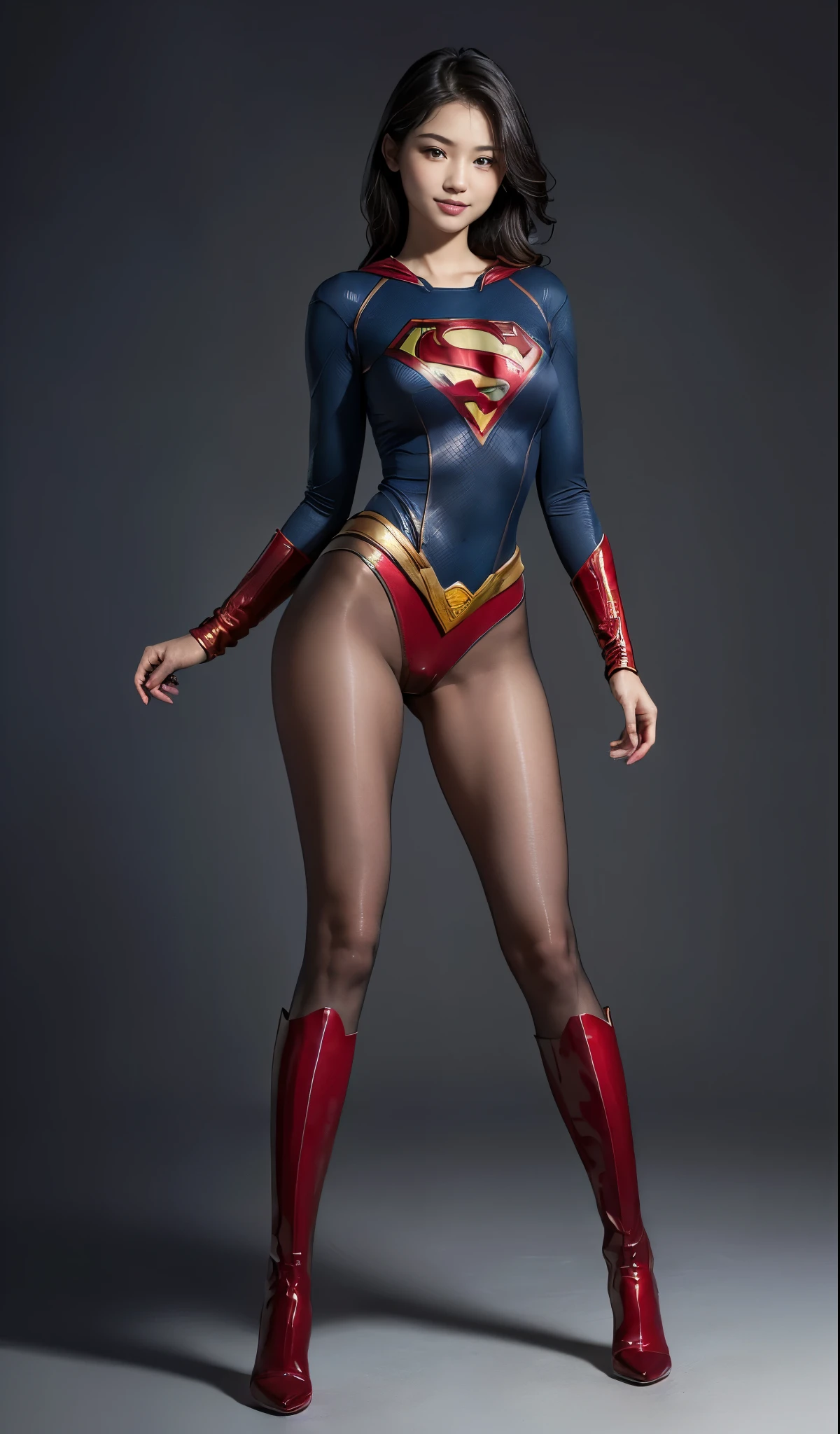 Are sleeping、lying back on、(((Wear black tights on your beautiful legs.)))、(((Grow legs、tall、Legally express the beauty of your smile)))、((((Make the most of the original image)))、(((Supergirl Costume)))、(((beautiful hairl)))、(((Suffering)))、(((Feet must necessarily be worn with black tights)))、(((You need to wear red boots)))、((Top image quality、8K))、((top-quality、8K、masterpiece:1.3))、(((Keep Background )))、Crisp focus:1.2、Beautiful woman with perfect body shape:1.4、Slender Abs:1.2、a wet body:1.5、Highly detailed facial and skin texture、8K