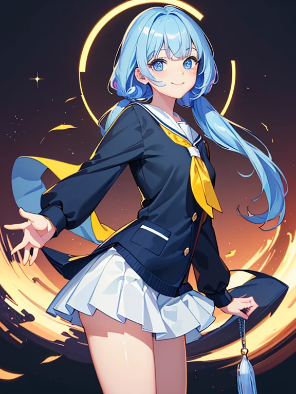 ((masterpiece、top-quality:1.5、a high chroma:1.5、ultra-detailliert、high-resolution illustrations:1.5、Ultra-high-definition CG、8k size wallpaper、offcial art))、,(highly colorful:1.5),(front view:1.5),(1girl),(pink hair,twintails),( girl:1.5)、(Shining blue eyes:1.5),(Beautiful face:1.5,Beautiful eyes:1.5)、(close to viewer:1.5),
(seductive smile:1.3)、(school uniform),(medium breasts),(cowboy shot:1.5),(school),colourfull、