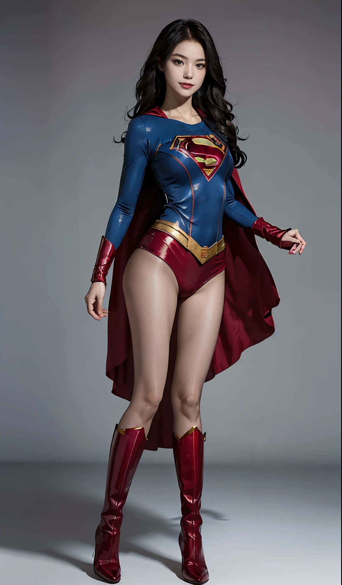 Are sleeping、lying back on、(((Wear black tights on your beautiful legs.)))、(((Grow legs、tall、Legally express the beauty of your smile)))、((((Make the most of the original image)))、(((Supergirl Costume)))、(((beautiful hairl)))、(((Suffering)))、(((Feet must necessarily be worn with black tights)))、(((You need to wear red boots)))、((Top image quality、8K))、((top-quality、8K、​masterpiece:1.3))、(((Keep Background )))、Crisp focus:1.2、Beautiful woman with perfect body shape:1.4、Slender Abs:1.2、a wet body:1.5、Highly detailed facial and skin texture、8K