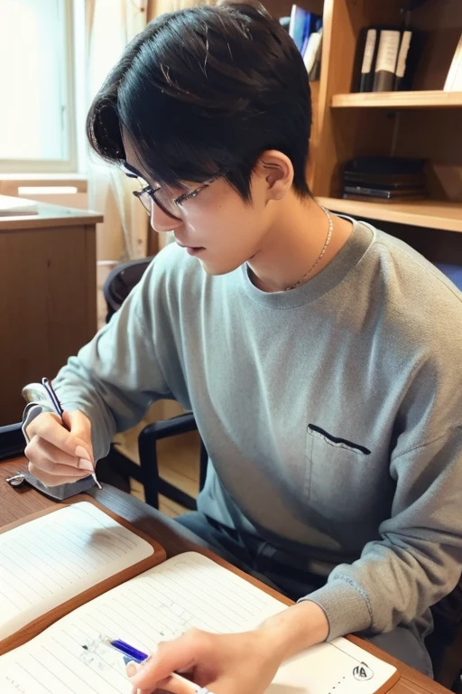 there is a man that is looking at his cell phone, inspired by Zhang Zongcang, student, xintong chen, wenjun lin, yihao ren, jinyiwei, trying to study, inspired by Ding Guanpeng, studying, huifeng huang, mingchen shen, inspired by Bian Jingzhao, yangjun chen, yuxiang chen
