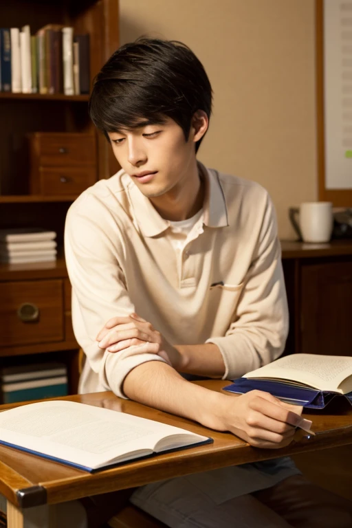 20 year old Japanese man studying,a handsome,