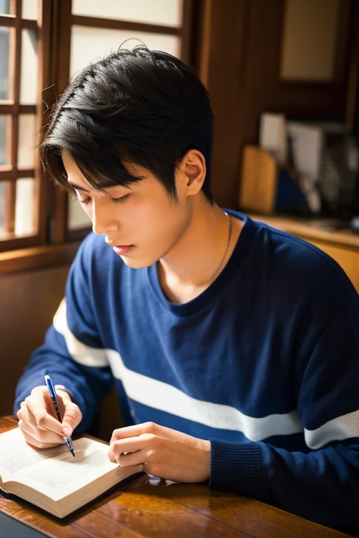 20 year old Japanese man studying,a handsome,