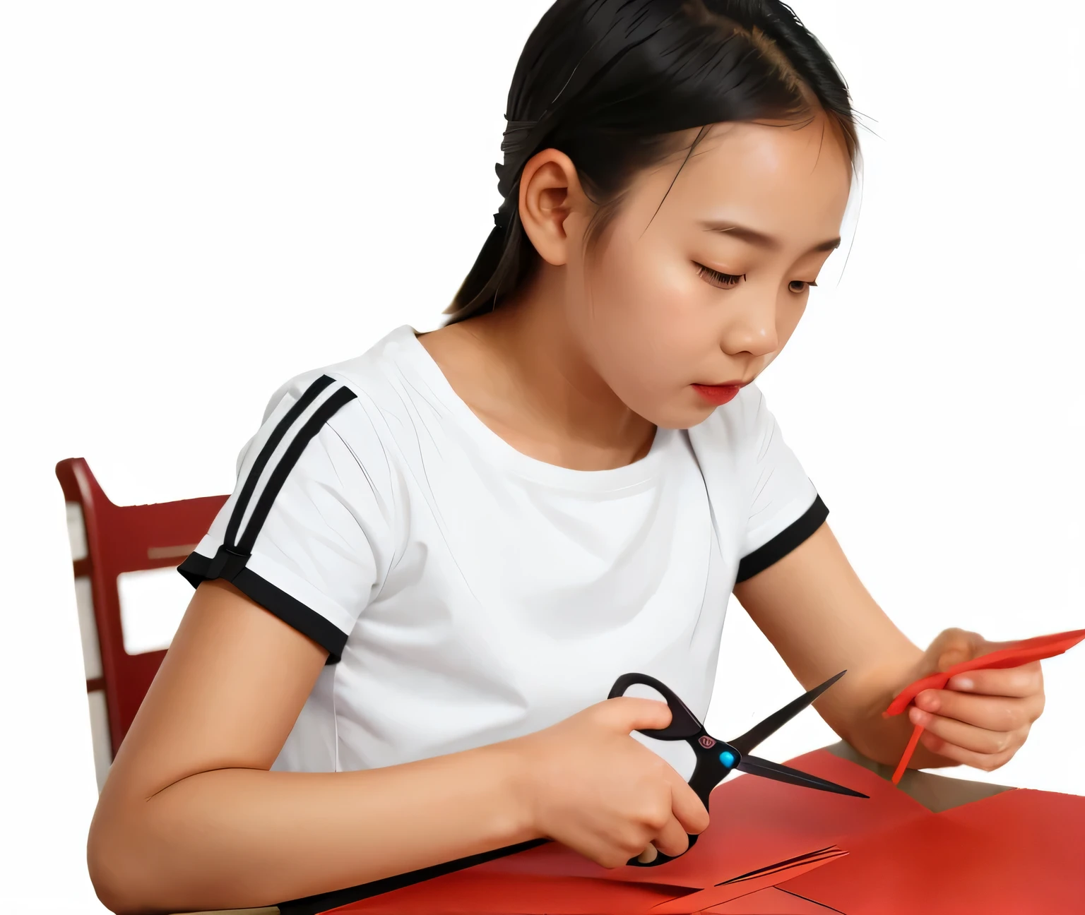 Girl in white short sleeves holding scissors to cut