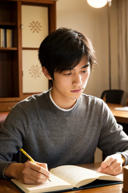 20 year old Japanese man studying,a handsome,