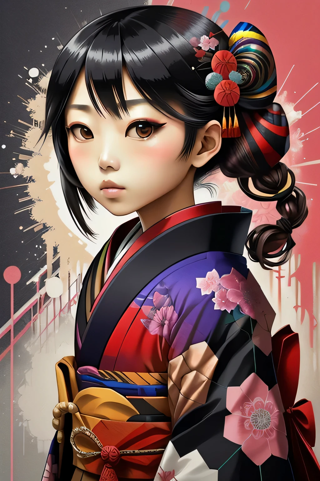 (black bird), Mulher japonesa, quimono, Estofamento Eduardo Kobra ,Geometric multidimensional wall portrait, arte, Chibi,
Yang016K, Beautiful, colorido,
Obras, Qualidade Superior, best quality, Arte Oficiale, Beautiful and aesthetic,
