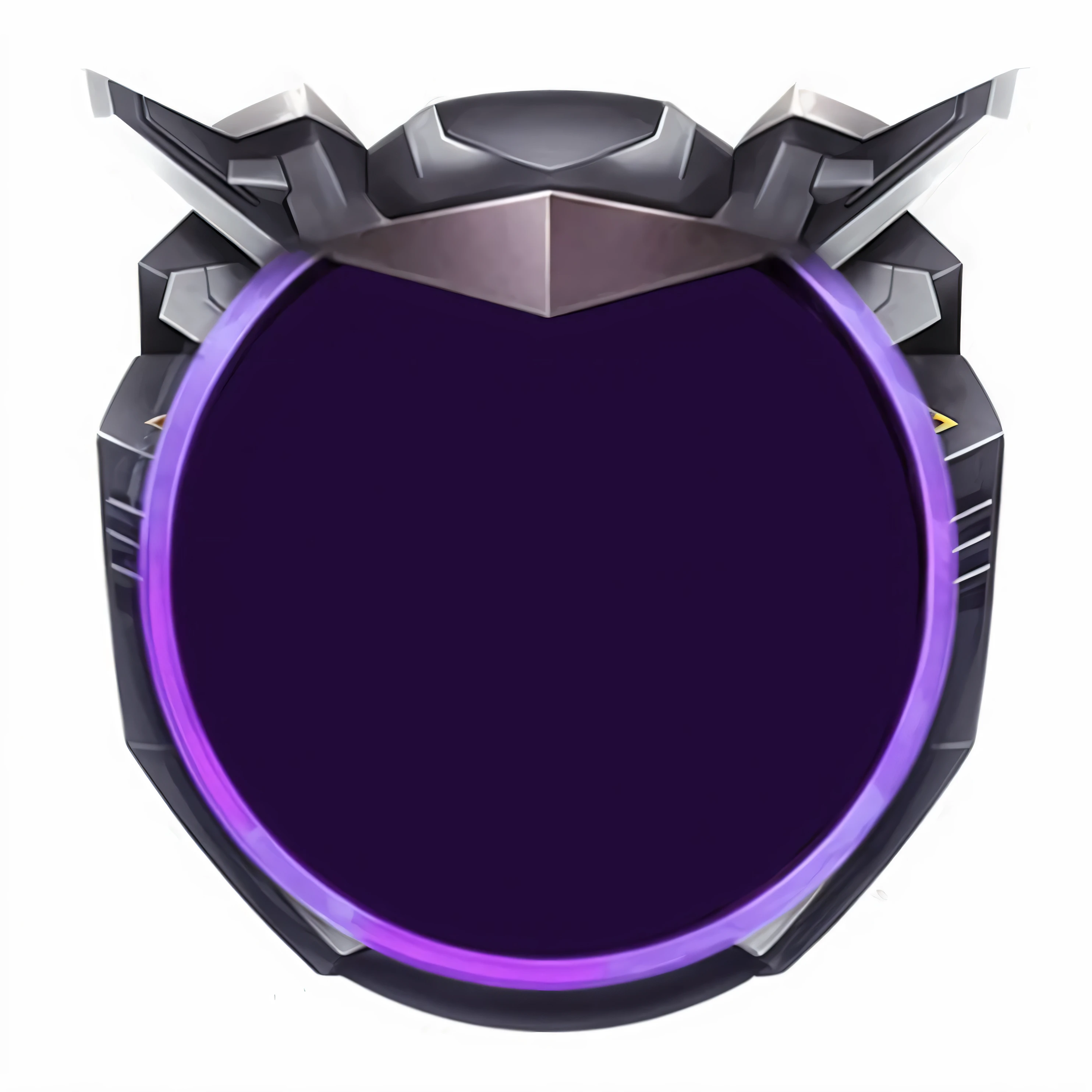 Close up of purple and black shield with spikes, shield design, round background, purple glowing core in armor, glass oled mecha visor, purple filter, made of liquid purple metal, sleek Purple armor, metallic shield, shockwave, Purple armor, fantasy shield, obsidians skin, Deep purple skin, Game icon resources, overwatch design, Dark purple scheme