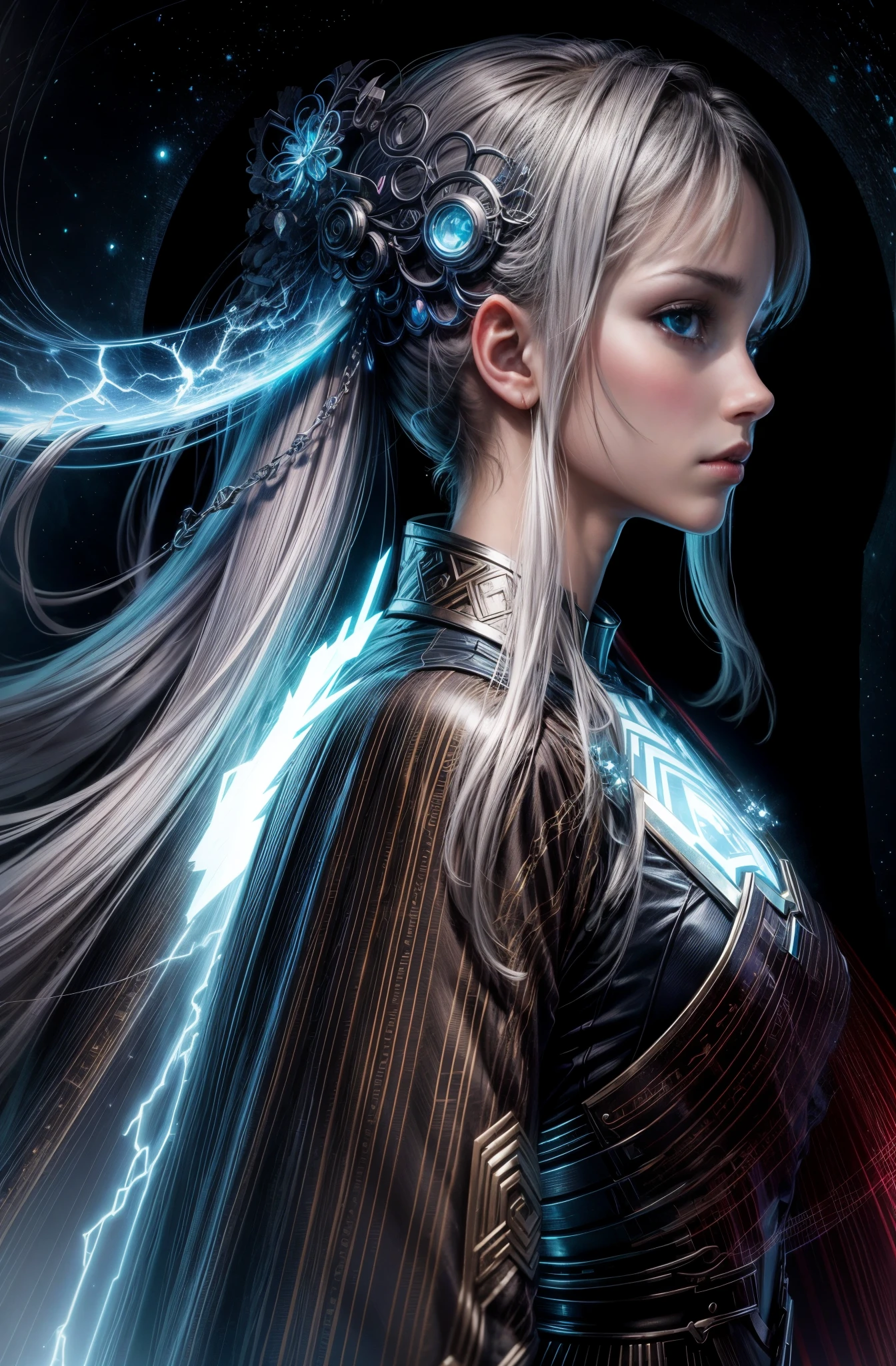 marvel hero girlilky ways, Marvel's dark supervillains wear mechanical costumes,celestial armor,Sparkling, The sky was surrounded by lightning, The God of Darkness sits on Tron, Complete portrait of the Electric Mage, Marvel's Devourer, psychic, Raziel,Inspired by Joe Jasko, Mark Brooks in detail, Asgardian German, Mobius ring + Art germ,overlooks,Look from the bottom up,mini city,Small building