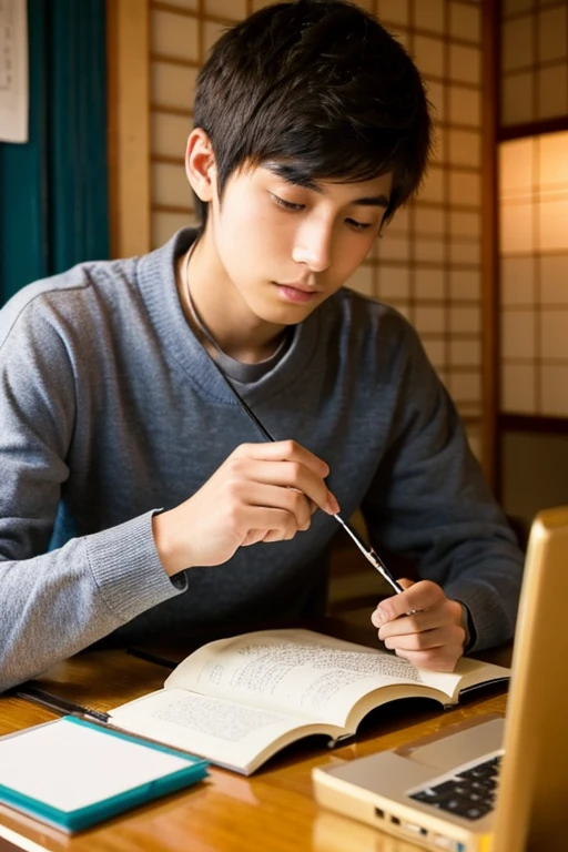 20 year old Japanese man studying,a handsome,japanese