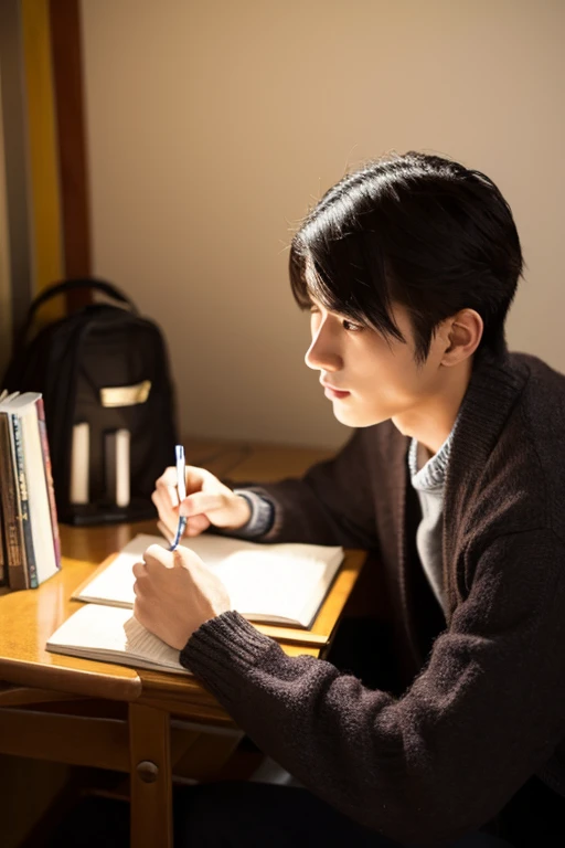 20 year old Japanese man studying,a handsome,japanese