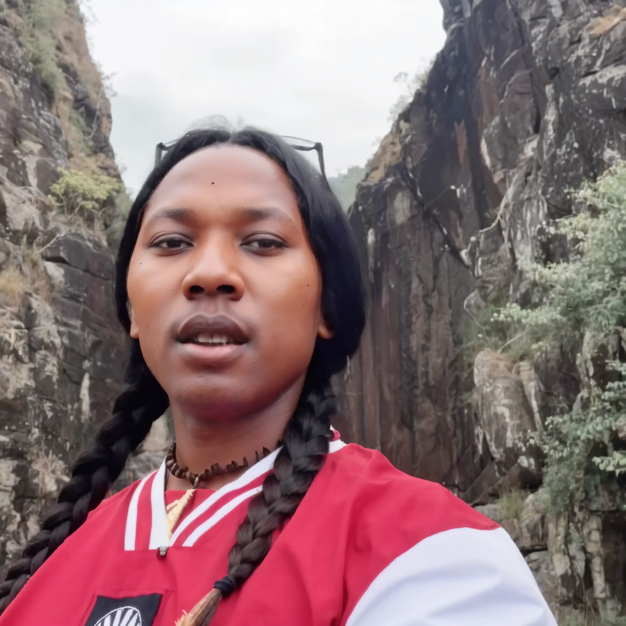 there is a black African men standing in front of a mountain with a long braid, coban, black african men, photo taken in 2 0 2 0