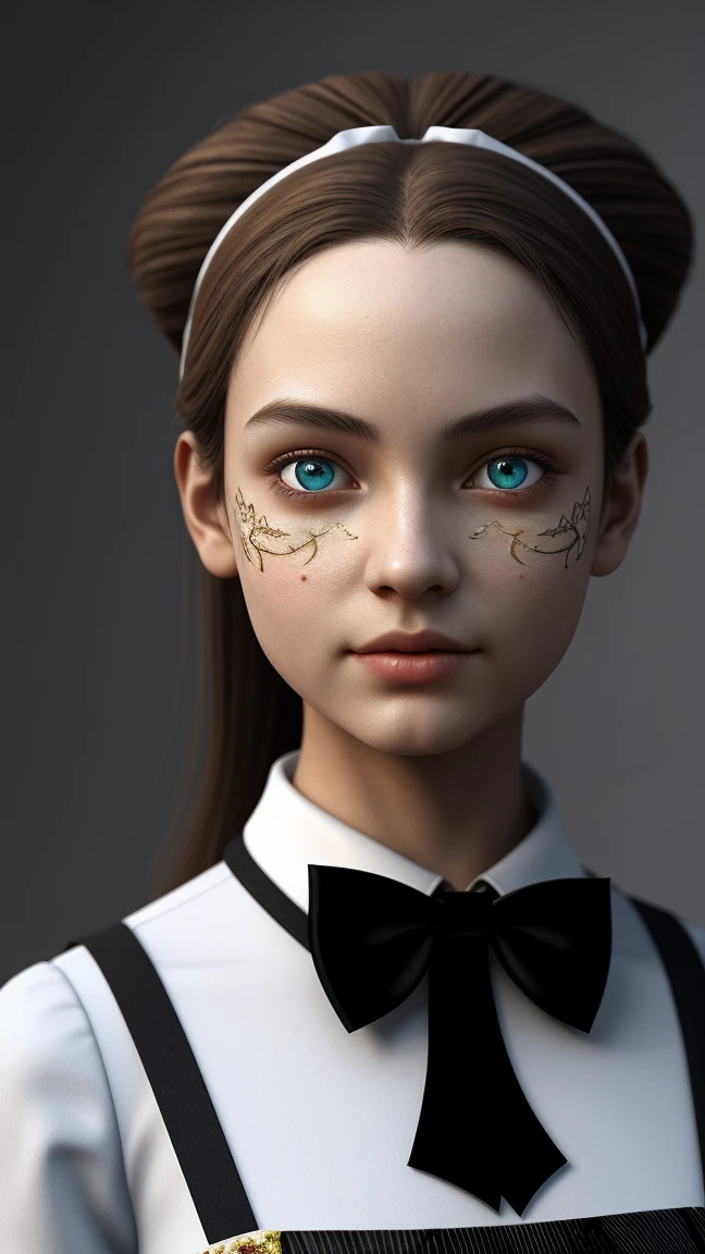 1girl, masterpiece, best quality, 8k, detailed skin texture, detailed cloth texture, beautiful detailed face, intricate details, ultra detailed, Alice in Wonderland, (a bow on her head:1.1), upper body
