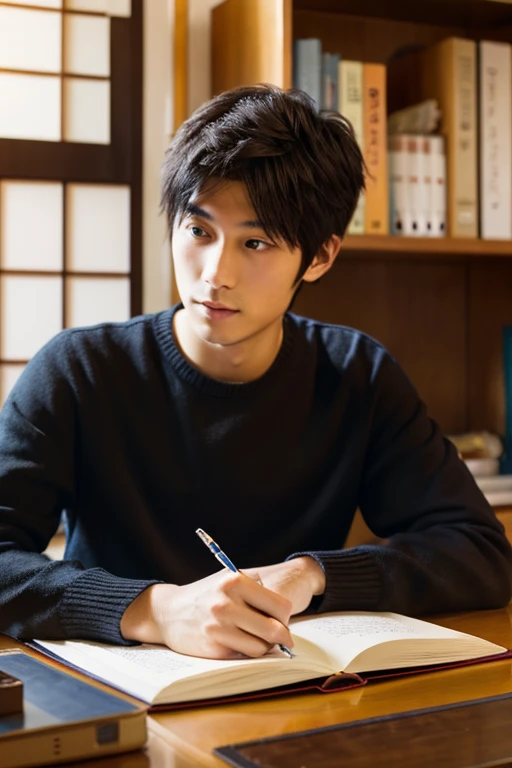25 year old Japanese man studying,a handsome,japanese