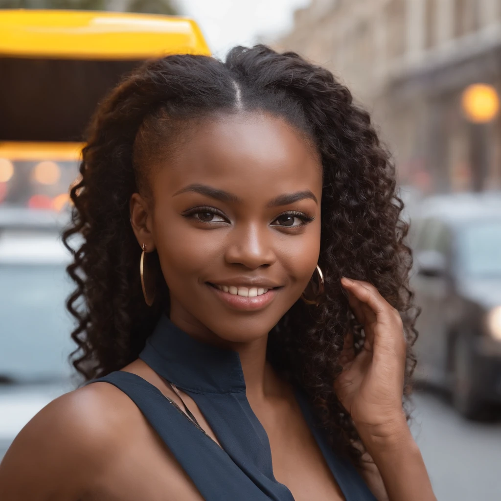 ((Dark African skin, Very deep ebony skin)), ((Its beauty is undeniable)), ((Excited cute face)), ((Hyper detailed perfect eyes,)), ((Language output)), ((Tired)), sexy, ((lounge clothes, taxi, sitting in a taxi)), ((Afro ponytail with long African curly hair,)), ((skin)), ((standing, front view)), ((touching her own legs in a sexy pose)), ((Nairobi, sitting in a taxi, morning, people in the background)), Sharp Focus CGI, photorealistic, High detail, Realistic, Masterpiece, absurd, Best quality, Hdr, High quality, high-definition, Extremely detailed, 8k wallpaper, Intricate details, 8K UHD, Full-HD, (photo realist:1.2), contrast, intense illumination, lighting cinematic, natural lighting, morning light, winter, Illumination globale, Laughing out loud, African women, Female sexy, The Hague