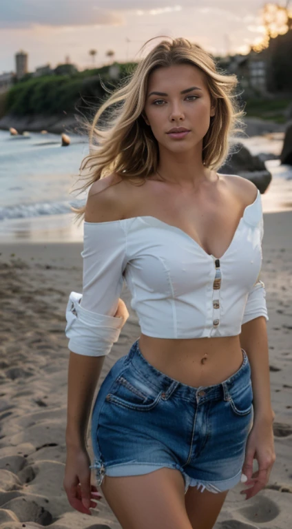 (Helen Lovista) Photo of a beautiful beautiful woman, 24 ans, perfect fit body, big Yeux bleus, long messy windy cheveux blonds, Yeux bleu, cheveux blonds, (Realstic:1.3), finely detailed, quality, The lumière of Rembrandt : un chef-d'work:1.2), (photoRealstic:1.2), (best quality), (detailed skin:1.3), (Intricate details), dramatique, Ray Tracing, 1fille, Fille Amérique Latine , cheveux blonds, 24 ans, poitrine moyenne, soleil, nuage, plage,sunset, Starlight, Walking trail), Robe rouge vif, (Nick Knight, Style Peter Lindbergh)