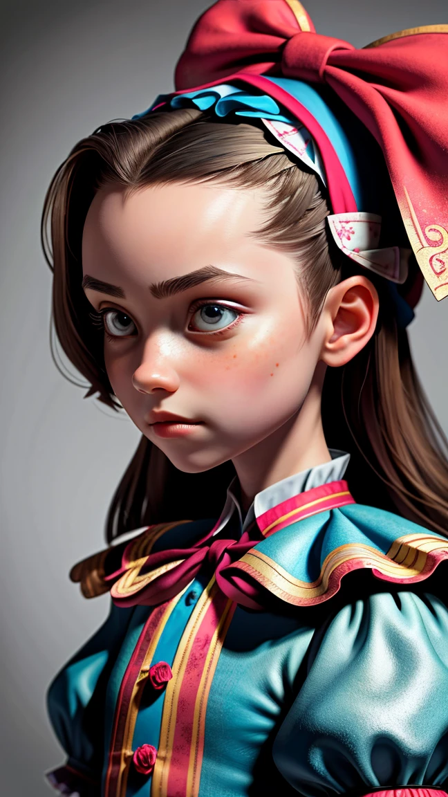1girl, masterpiece, best quality, 8k, detailed skin texture, detailed cloth texture, beautiful detailed face, intricate details, ultra detailed, Alice in Wonderland, (a bow on her head:1.1), upper body