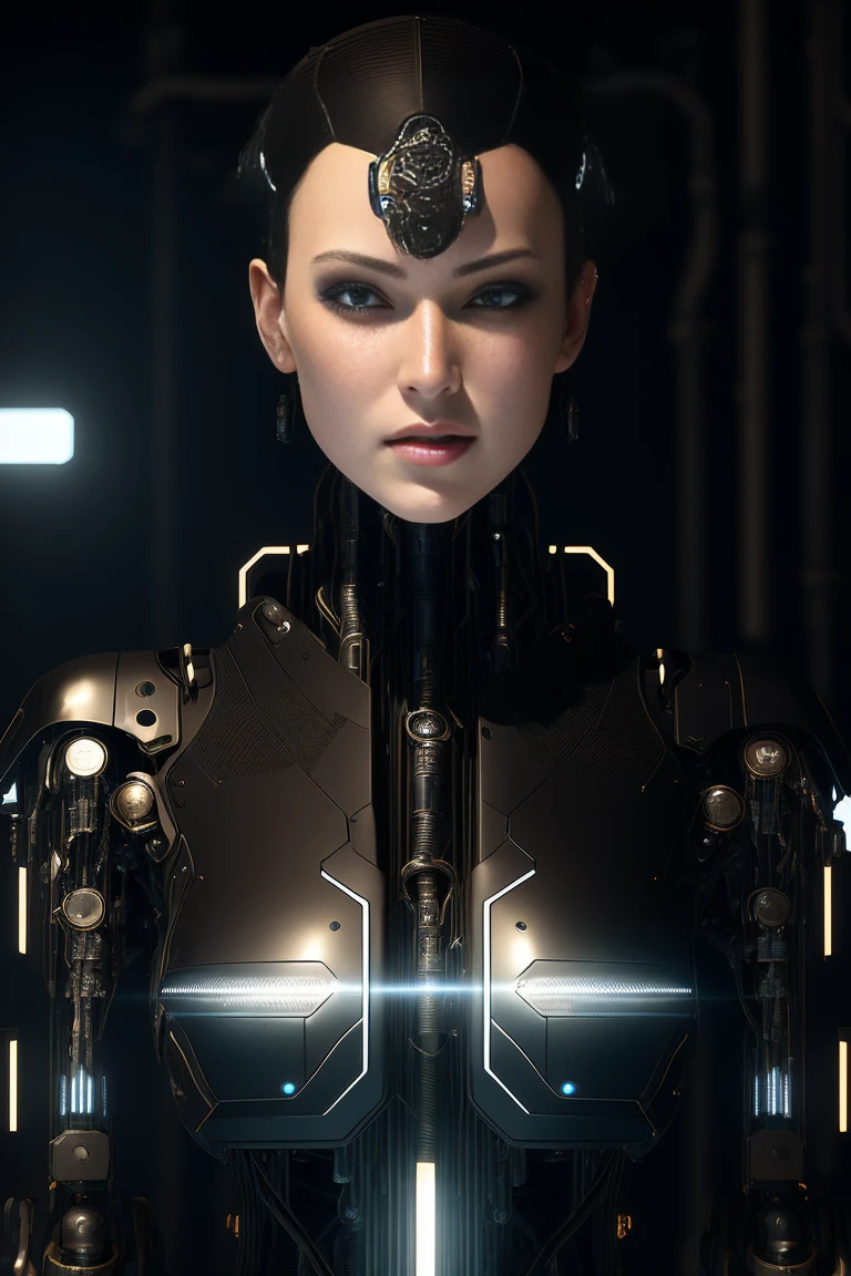 full body cyborg| full-length portrait| detailed face| symmetric| steampunk| cyberpunk| cyborg| intricate detailed| to scale| hyperrealistic| cinematic lighting| digital art| concept arjrny-v4 style