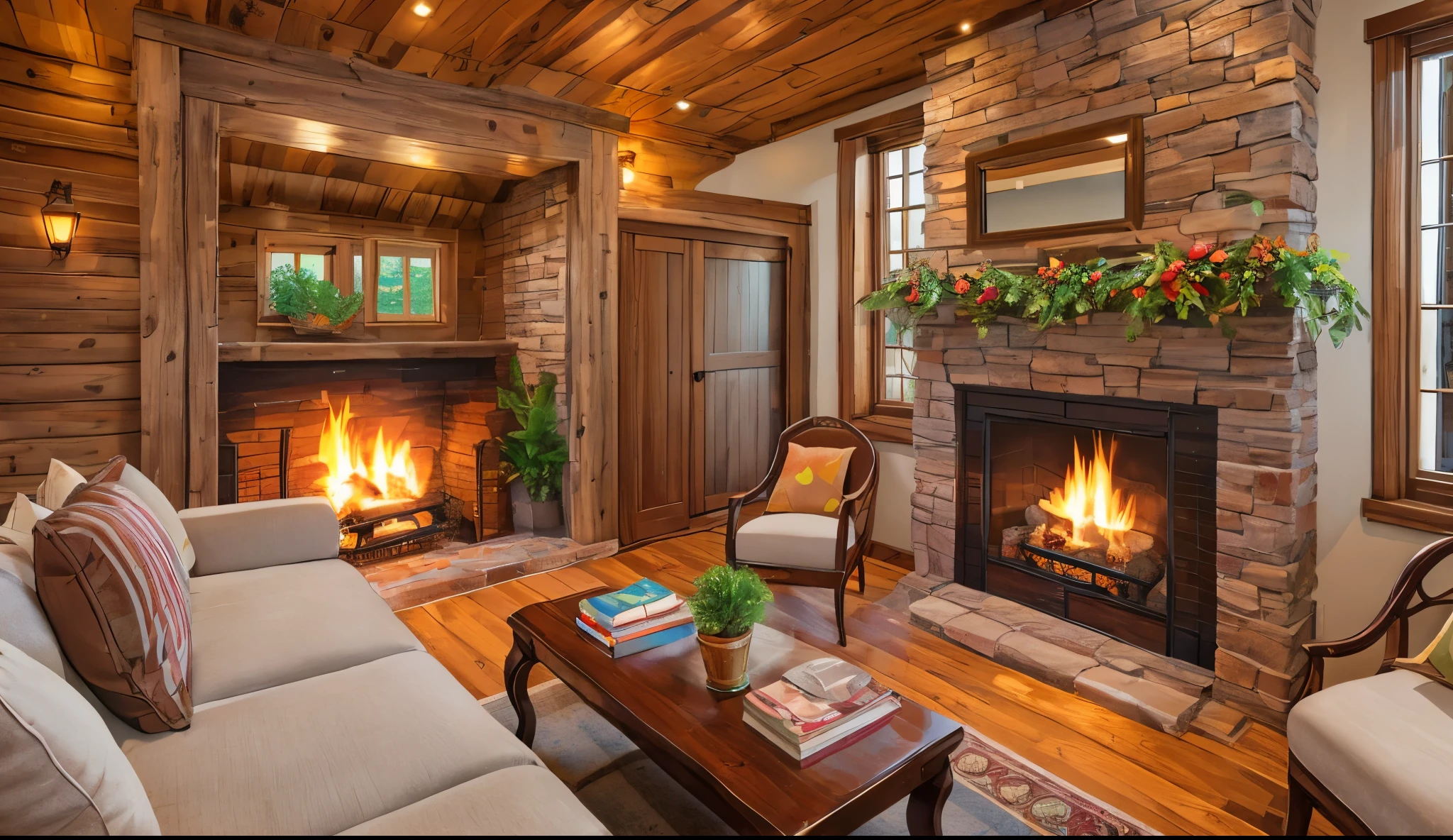 As you step into this warm room, you will find yourself enveloped in a sense of tranquility and coziness. The fireplace emits a warm glow, and soft blankets are neatly placed on the comfortable sofa, inviting you to sit down and relax. Outside the window, snowflakes gently drift down, swirling around and casting a dreamy veil over the entire space. This is a quiet and serene place, offering an escape from the hustle and bustle, allowing you to experience the unique warmth and tranquility of winter --auto --s2