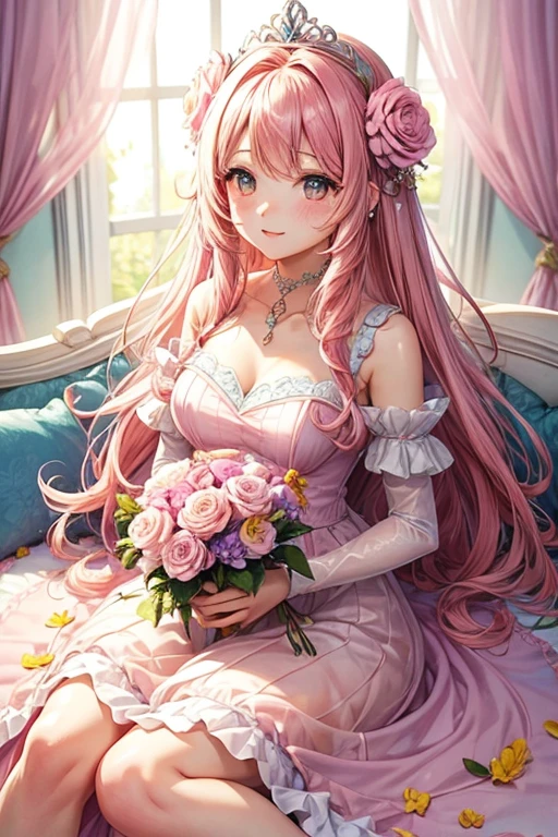 ベッド付きのアラフェッドBedrooms, Benches, And chandeliers, (Pink colors), Pink pastel, ガーリーBedrooms, with soft Pink colors, Bedrooms, white and Pink, beautiful aesthetic design, Pink color scheme, Pink scheme, In romantic style, pastel Pink, Pastel Colors Theme, heaven Pink, dreamy and detailed, ((Pink)), Pink and gold color scheme、Pastel blue and pink, lovely pastel colors, Shades of pink and blue, Beautiful details and colors, 柔らかいblue and pink colors合い, Beautiful flowers, beautifuly color, rich pastel colors, Nice colors, Beautiful lush colors, blue and pink colors, とてもlovely pastel colors, Bright and soft colors, Pretty flowers、a woman in a Purple Dress standing in front of flowers, fantasy long intricate gown, sexy gown, fantasy dress, Wearing a purple gown, translucent  dress, extravagant dress, Purple Dress, intricate fantasy dress, magical dress, style of julia razumova, Ombre fishnet tights gown, dressed beautiful gown, by Gabriel Ba, diamond shimmering dress、髪に花をつけてテーブルに座る長い三つ編みのflower in hair嫁, (((flower in hair))), flower in hair, flower in hair, covered with flowers, floeers in hair, Complex hairstyle, Decorated with flowers, very Beautiful style, flower in hair, Beautiful aerith gainsborough, Tiara with amazing flowers, Beautiful!!!!!!!!!!!!, With colorful flowers