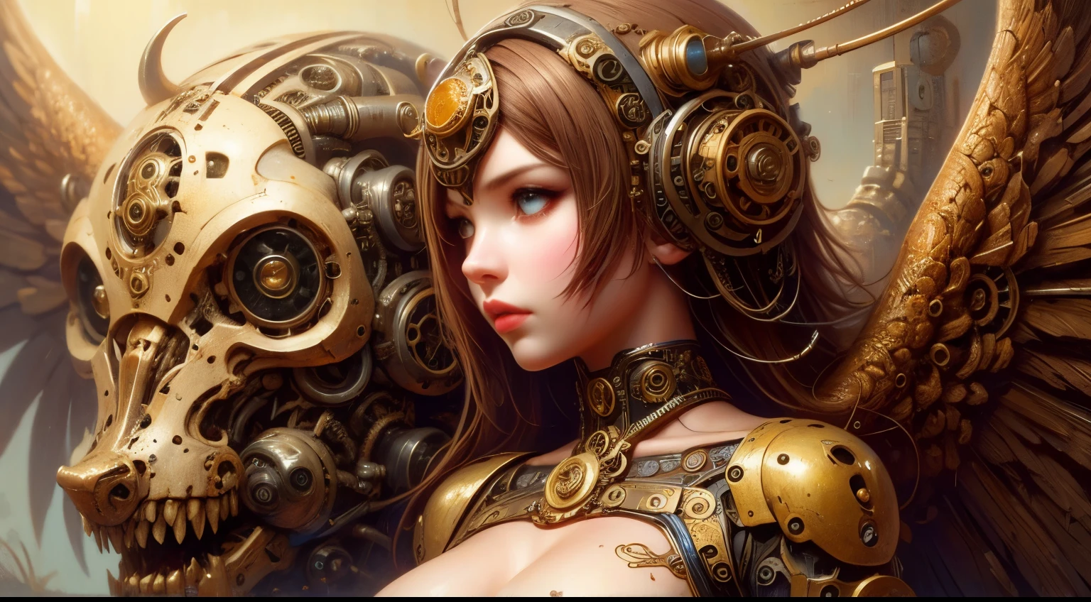 1girl,steampunk,gearull bodyesbian，standing on your feet