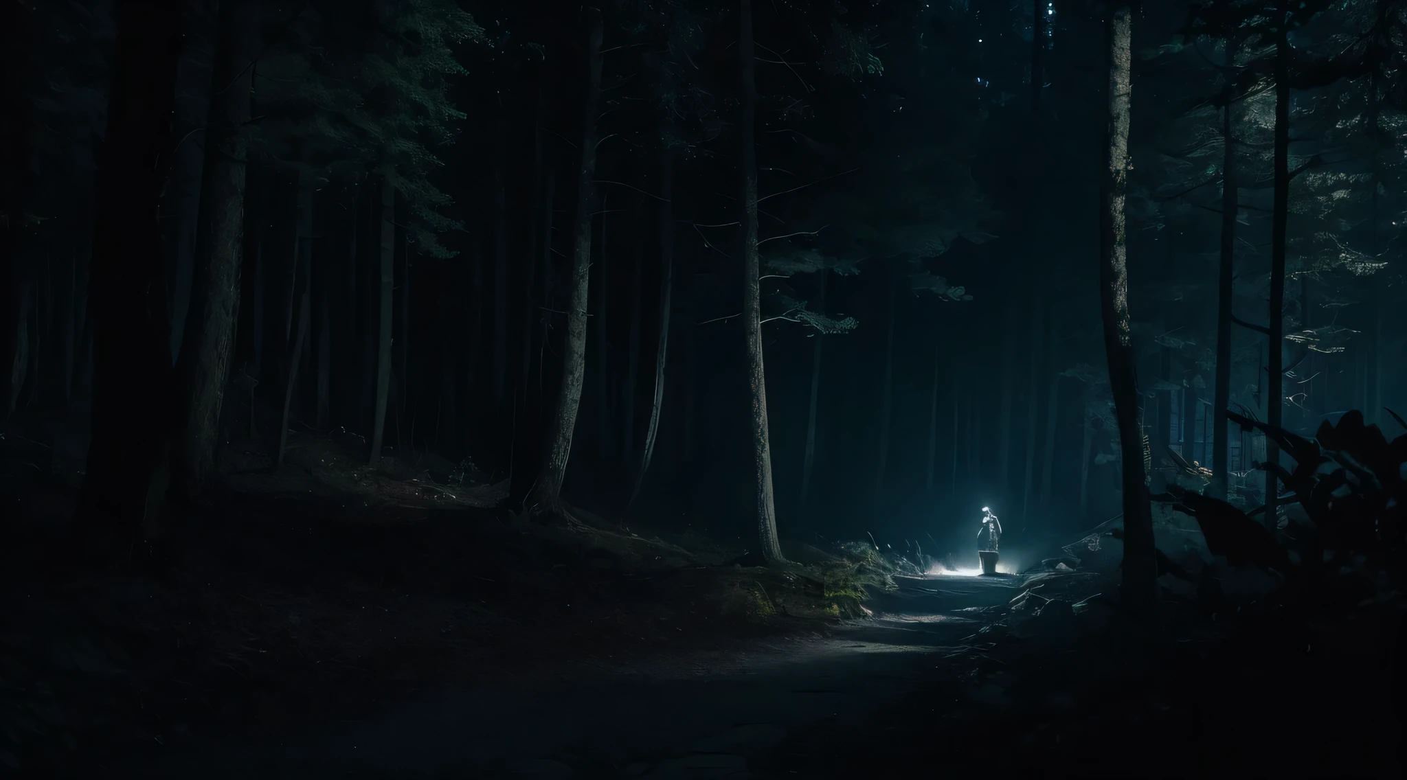 Explorer's Hand Tracing Cryptic Symbols, explorer is in dark forest