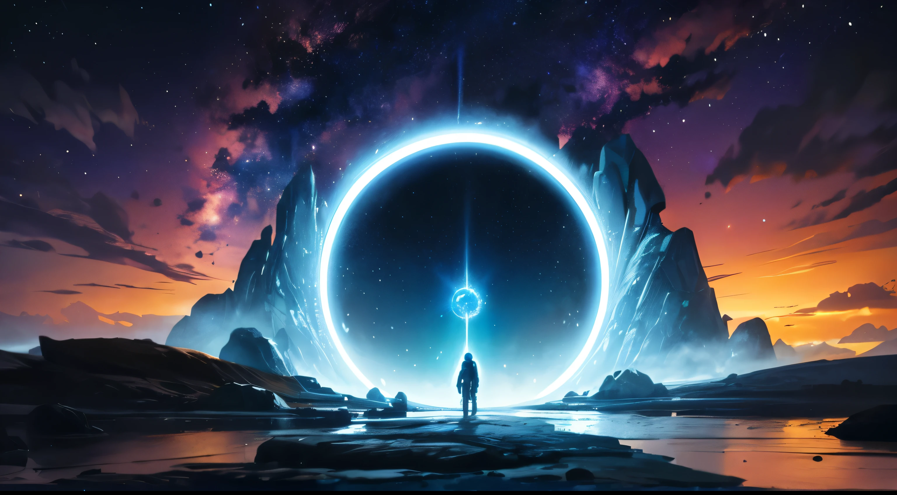 Cosmic landscape,espacio exterior,Um portal se abre acima da Tierra,Dentro del portal hay otro universo paralelo, Tierra,espuma espacial,,Science fiction film,Realiy