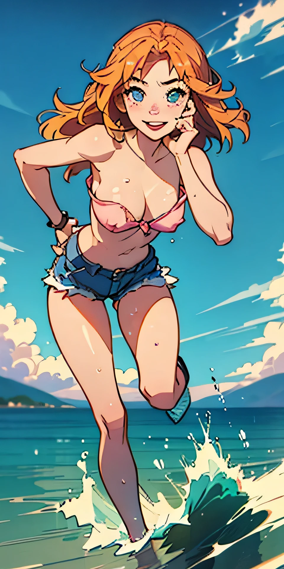 (best quality, masterpiece), 1girl, paw pose, smile, laughing, ocean, crop top, shorts, blonde, freckles, blush, looking at viewer, wavy hair, cloud, splashing, waves, sun, mountain, wet, 1girl in, ((masutepiece)),((Best Quality)),Ultra-detailed,illustratio,explicit,Beautiful body,Beautiful nose,Beautiful character design,Perfect eyes,Perfect face,Wallpaper,超A high resolution, 4K,Photography,((Beautiful, big breat)),(Beautiful face:1.2),Beautiful legs, Shiny skin,anime screen cap,official style, 1girl in, Solo, Sunnyday,Daytime, Looking at Viewer, POV, Detailed eyes, Complex hairstyl, wide eyed, Crazy smile, POV cowgirl, Sweat, flying sweatdrops, I'm looking at you, pov, in a living room, natural breast, , mature woman, nudity, exposing herself, erotic posture, (touching her pussy), ((pressing her nipples)), (opening her pussy with her fingers), naked, full body., (undressing), ((detailed pussy)), fingering