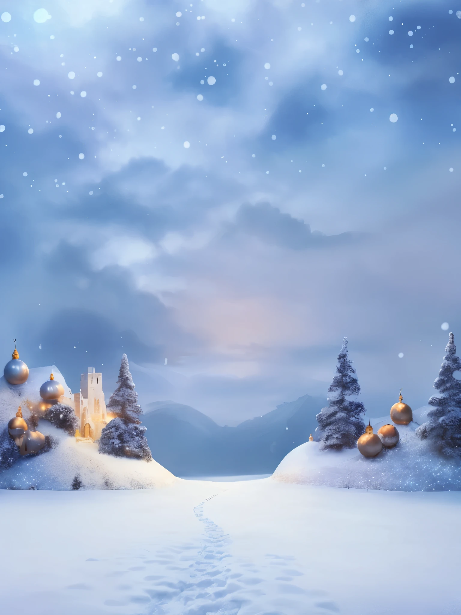 There is a castle covered with snow,There are numbers on it, fantasia de cena de inverno, Snowy winter scene, snow landscape背景, gorgeous 3d render, Snowy winter Christmas Eve, beautiful render of a fairytale, Beautiful detailed background, beautiful 3d render, vacation, magical background, Stunning fantasy 3d rendering, castle background, magical village, snow landscape,Christmas tree