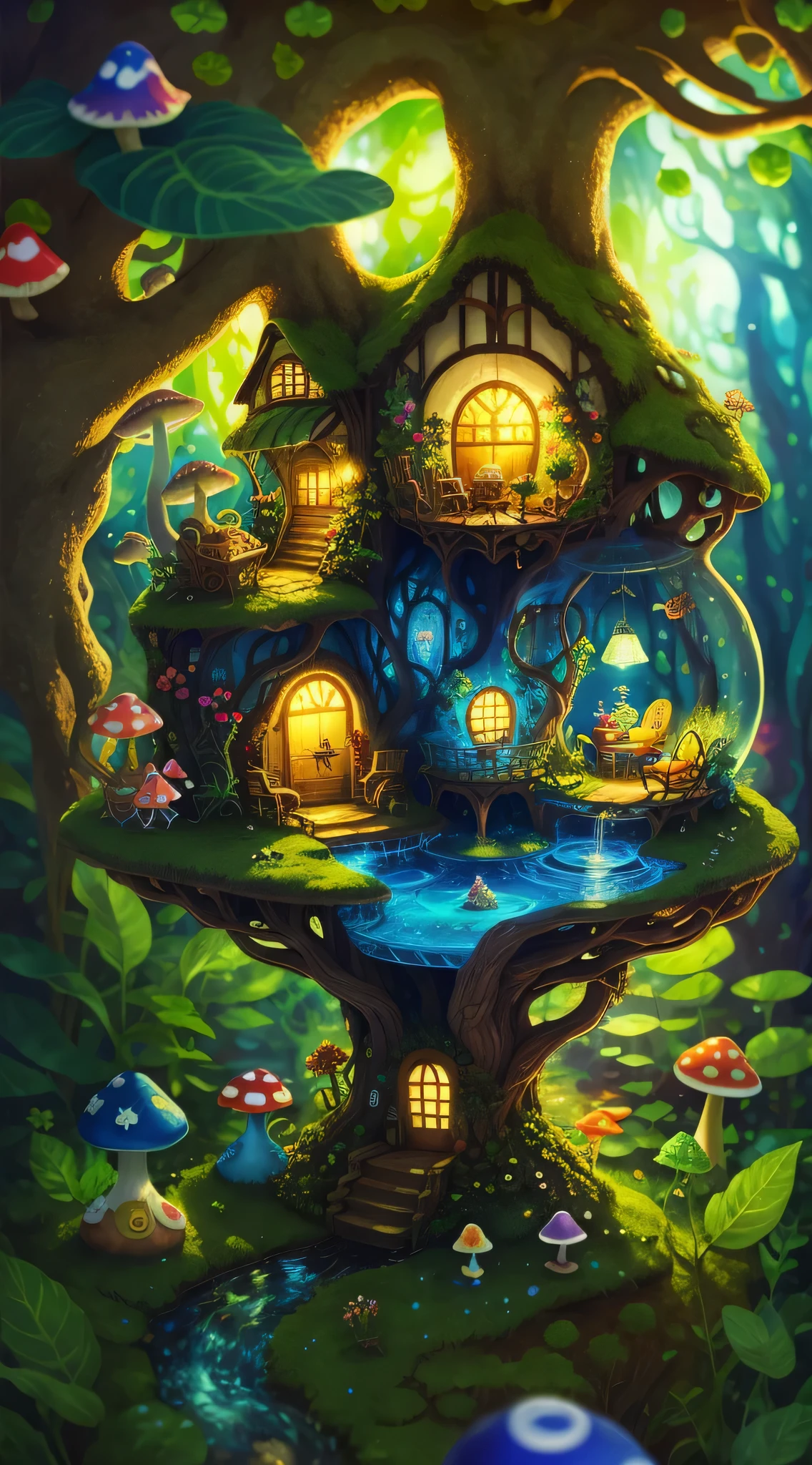 world in a bottle，A hideaway like a fairyland，House of colorful mushrooms，Fairy World