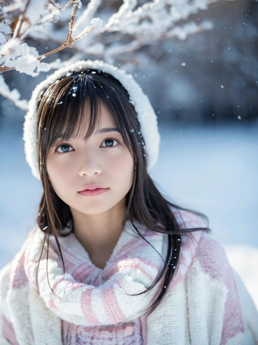 garota de minissaia plissada, paisagem nevada, winter wonderland, olhar bonito e inocente, bochechas rosadas, olhos brilhantes, roupas quentes de inverno, pose sexy, passos na neve, Flocos de neve em queda, icy tree, terreno nevado, textura macia de neve, soft and delicate lighting, paleta de cores pastel, Ambiente de sonho, quirky and magical, A high-resolution masterpiece:1.2, ultra-detalhado, Realistic:1.37, vivid colors, Bokeh.Tiro diretamente de baixo、sorrir