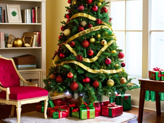Christmas tree、present、Background with、hight resolution、5000million pixels、presentいっぱい、living room、Focal length 35mm