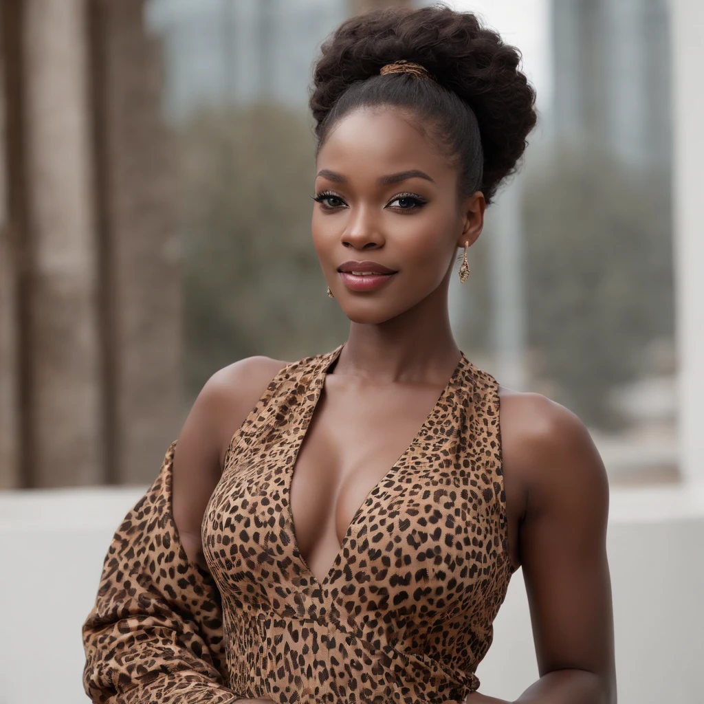 ((Dark African skin, Very deep ebony skin)), ((Its beauty is undeniable)), ((Excited cute face)), ((Hyper detailed perfect eyes,)), ((Language output)), ((Seductive)), sexy, ((tall mesh leopard print maxi dress)), ((Afro ponytail with long African curly hair,)), ((skin)), ((standing, full body, front view)), ((touching her own legs in a sexy pose)), ((hotel, standing, lounge, people in the background)), Sharp Focus CGI, photorealistic, High detail, Realistic, Masterpiece, absurd, Best quality, Hdr, High quality, high-definition, Extremely detailed, 8k wallpaper, Intricate details, 8K UHD, Full-HD, (photo realist:1.2), contrast, intense illumination, lighting cinematic, natural lighting, morning light, winter, Illumination globale, Laughing out loud, African women, Female sexy, The Hague